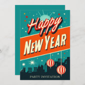 Retro Oud en Nieuw-feest Kaart (Voorkant / Achterkant)