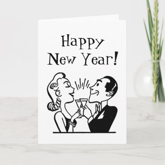 Retro Oud en Nieuw Feestdagen Kaart (Voorkant)