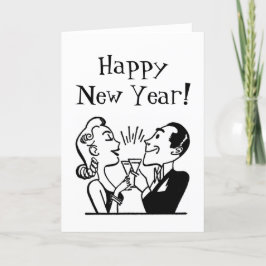 Retro Oud en Nieuw Feestdagen Kaart