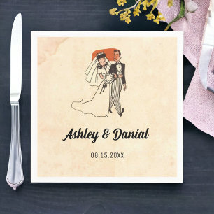  retro oud rustisch stripboek koppel bruiloft servet