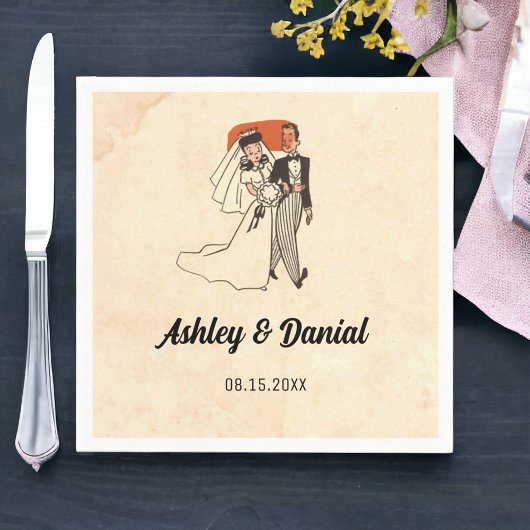  retro oud rustisch stripboek koppel bruiloft servet