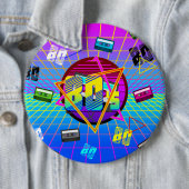 RETRO OUD SCHOOL CASSETTEBAND 80'S RONDE BUTTON 6,0 CM (In situ)