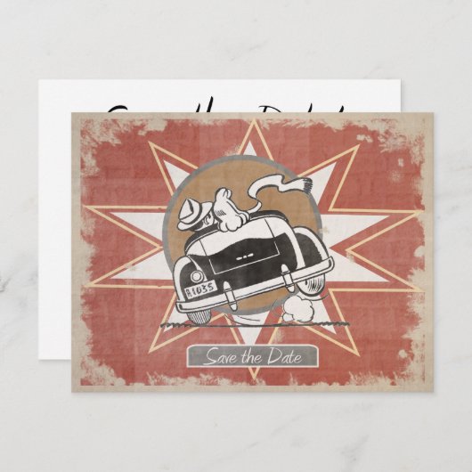 Retro Oude Auto Bewaar de Aankondiging van de Datu (Voorkant / Achterkant)