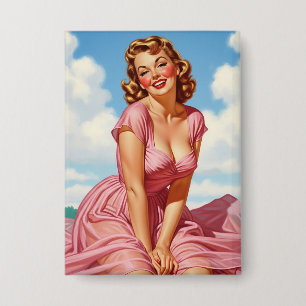 Retro Oude Hollywood Glamour Blonde Vrouw Pin-up A Button