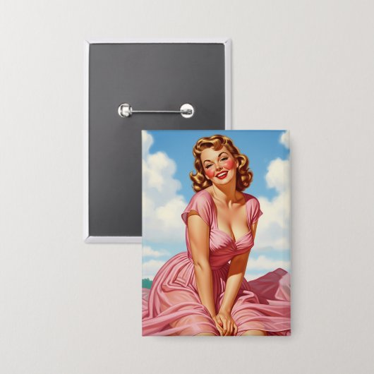 Retro Oude Hollywood Glamour Blonde Vrouw Pin-up A Button (Voorkant / Achterkant)