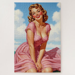 Retro Oude Hollywood Glamour Blonde Vrouw Pin-up A Legpuzzel