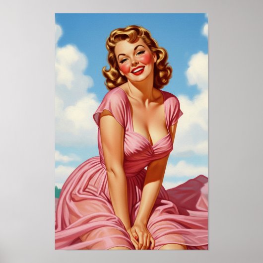 Retro Oude Hollywood Glamour Blonde Vrouw Pin-up A Poster (Voorkant)
