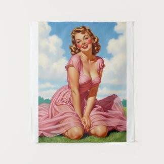 Retro Oude Hollywood Glamour Blonde Vrouw Pin-up A Wandkleed