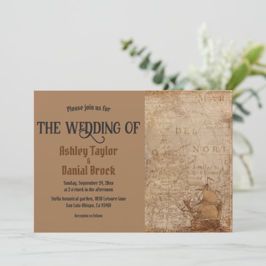 Retro Oude Kaart Scheepsbestemming Trouwen (Staand voorkant)