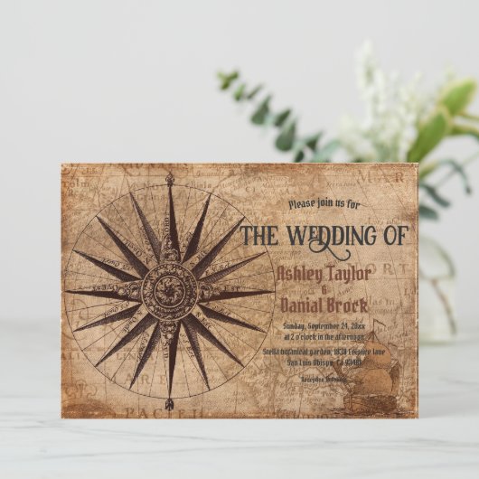 Retro Oude Kaart Ship Classic Wedding (Staand voorkant)