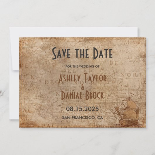  Retro Oude Kaart Ship Classic Wedding (Voorkant)