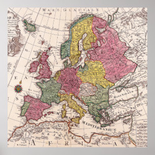 Retro  oude kaart van Europa Poster