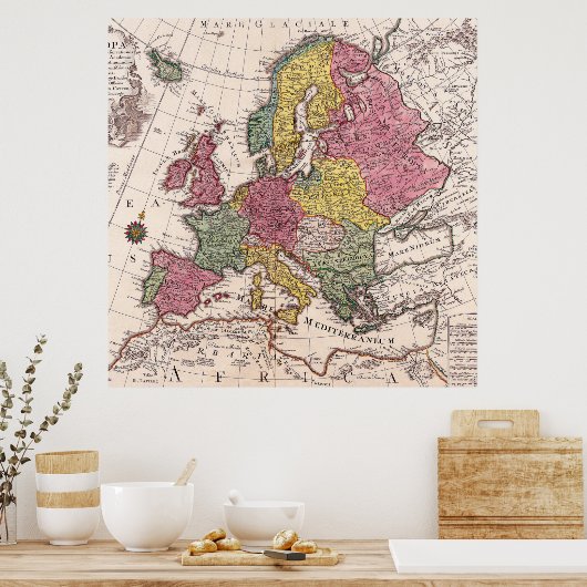 Retro  oude kaart van Europa Poster (Keuken)