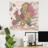 Retro  oude kaart van Europa Poster (Thuiskantoor)