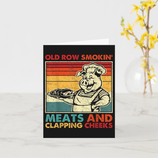 Retro oude rij rokende vleessoorten en klappende w kaart (Gele Bloem)