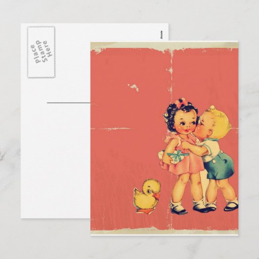 Retro oude school Valentijn Kitsch Kind Feestdagenkaart (Voorkant / Achterkant)