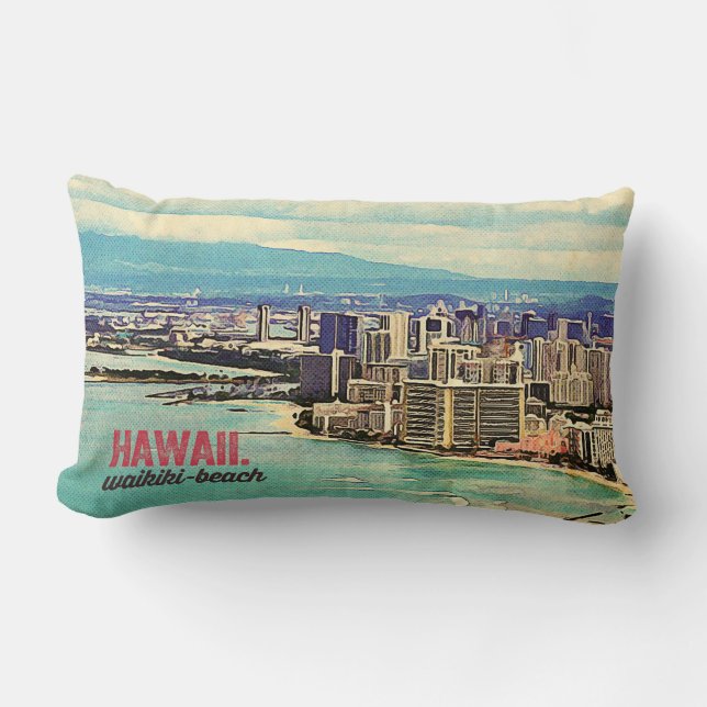 Retro Oude Uitzicht Hawaii Oahu Eiland Waikiki Str Kussen (Voorkant)