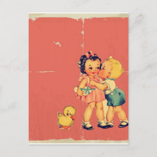 Retro oude Valentijn Kitsch Kind Feestdagenkaart