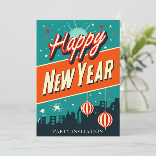 Retro Oudjaarsfeest Kaart (Staand voorkant)