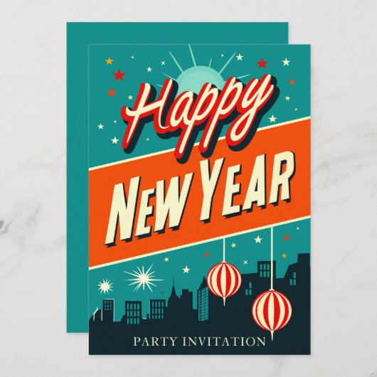 Retro Oudjaarsfeest Kaart (Voorkant / Achterkant)