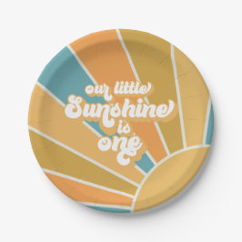 Retro Our Little Sunshine Boy Eerste Verjaardag Papieren Bordje
