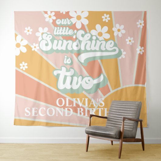Retro Our Little Sunshine Daisy Verjaardagsbanner Wandkleed (In Situ (horizontaal))