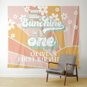 Retro Our Little Sunshine Daisy Verjaardagsbanner Wandkleed