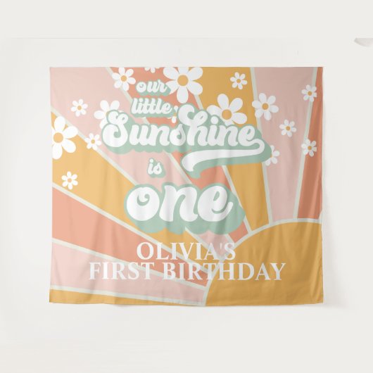 Retro Our Little Sunshine Daisy Verjaardagsbanner Wandkleed (Voorkant (horizontaal))