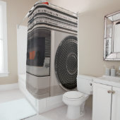 Retro outdated portable stereo radio cassette reco douchegordijn (In situ)