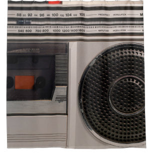 Retro outdated portable stereo radio cassette reco douchegordijn