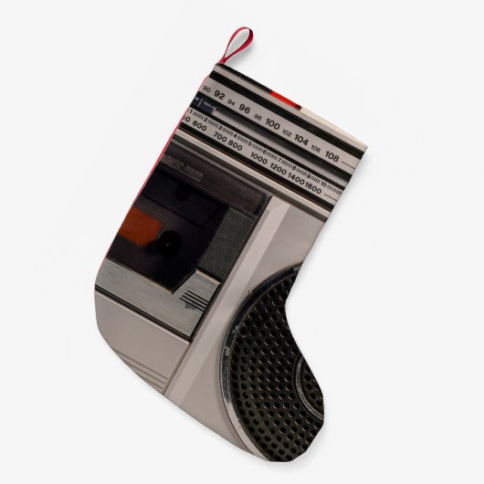 Retro outdated portable stereo radio cassette reco kleine kerstsok (Voorkant (Hangend))