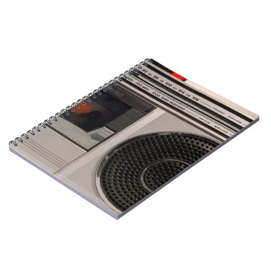 Retro outdated portable stereo radio cassette reco notitieboek (Linkerzijde)