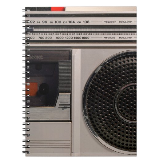 Retro outdated portable stereo radio cassette reco notitieboek (Voorkant)