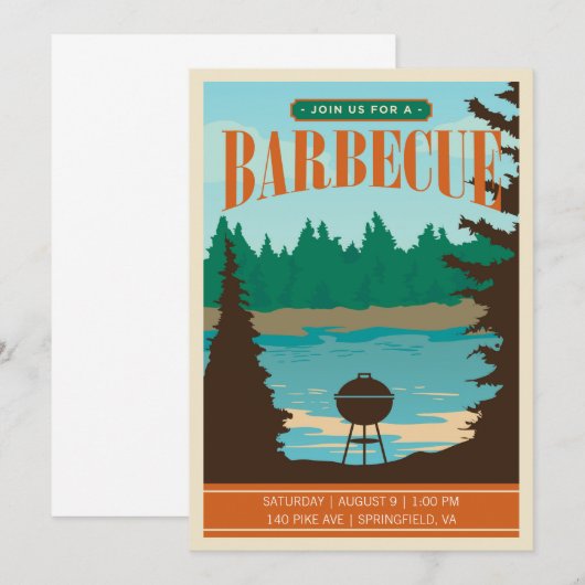 Retro Outdoor BBQ Uitnodigen Kaart (Voorkant / Achterkant)