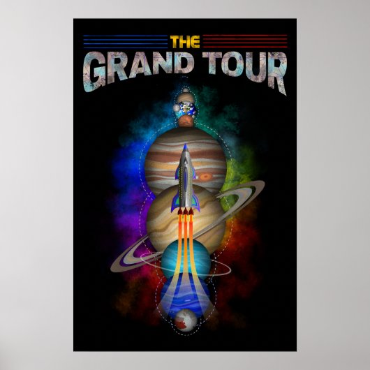 Retro Outer Space art with Space Ship and Planets Poster (Voorkant)