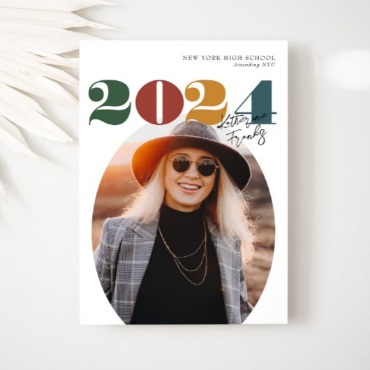 Retro Ovale Moderne Klasse van 2024 Foto Afstudere Kaart