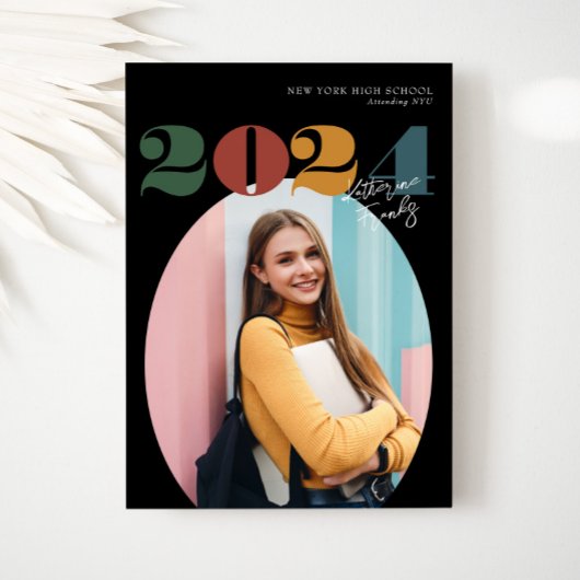 Retro Ovale Moderne Klasse van 2024 Foto Afstudere Kaart