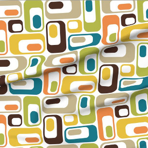 Retro ovalen wit mosterd turquoise oranje groen br stof