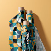 retro ovals teal mustard black aqua indigo stof