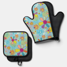 Retro Oven Mitt Ovenwant & Pannenlap Set