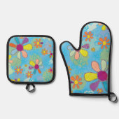 Retro Oven Mitt & Pothouder Ovenwant & Pannenlap Set (Voorkant)