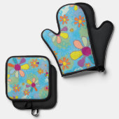 Retro Oven Mitt & Pothouder Ovenwant & Pannenlap Set (Voorkant / Achterkant)