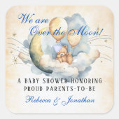 Retro Over de Maan Baby Shower Vierkante Sticker (Voorkant)