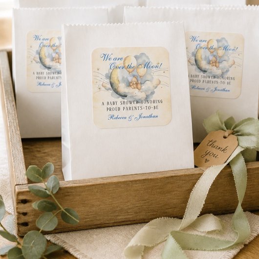 Retro Over de Maan Baby Shower Vierkante Sticker