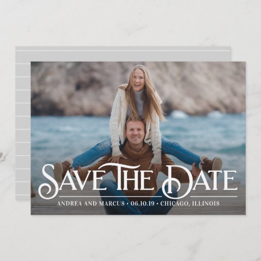 Retro Overlay Modern opslaan Datumkaart Save The Date (Voorkant / Achterkant)