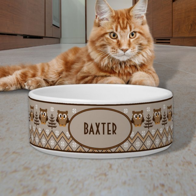 Retro Owl brei design Tan Oranje Brown Voerbakje (Creator heeft geüpload)