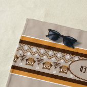 Retro Owl breiend design Tan Oranje bruin Pet Towl Strandlaken (In situ)