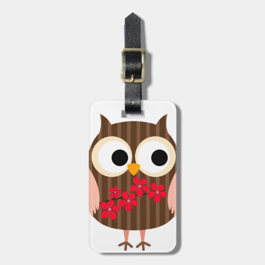 Retro Owl Girl met Flowers Bagagelabel (Voorkant verticaal)