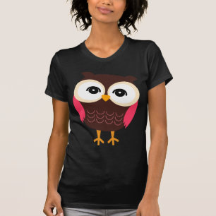 Retro Owl in bruin en roze T-shirt