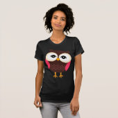 Retro Owl in bruin en roze T-shirt (Voorkant volledig)